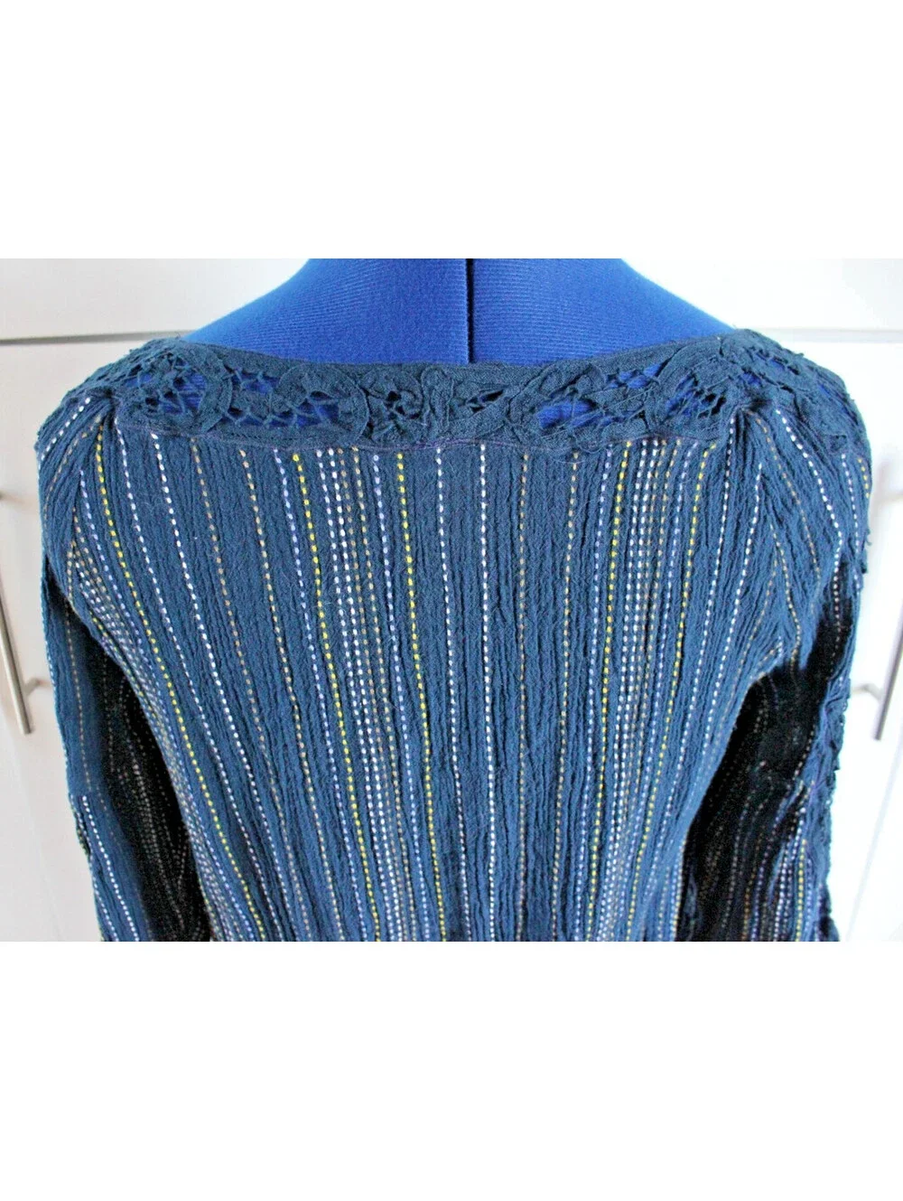 Free People Floating Memories Blouse Navy Lace Balloon Sleeve Boho Top XS